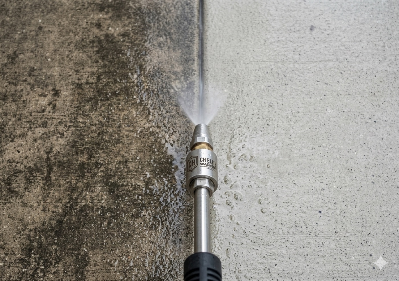 Before and after pressure washing concrete